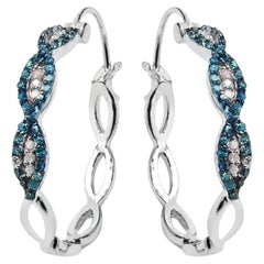 Blue Diamond Earrings With White Diamonds 0.46 Carats Sterling Silver