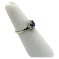 Blue diamond engagement ring 14KT white gold floral ring size 6.5
