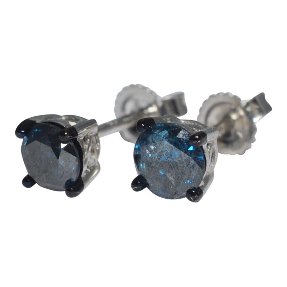 Women's Blue Diamond Gold Stud Earrings For Sale