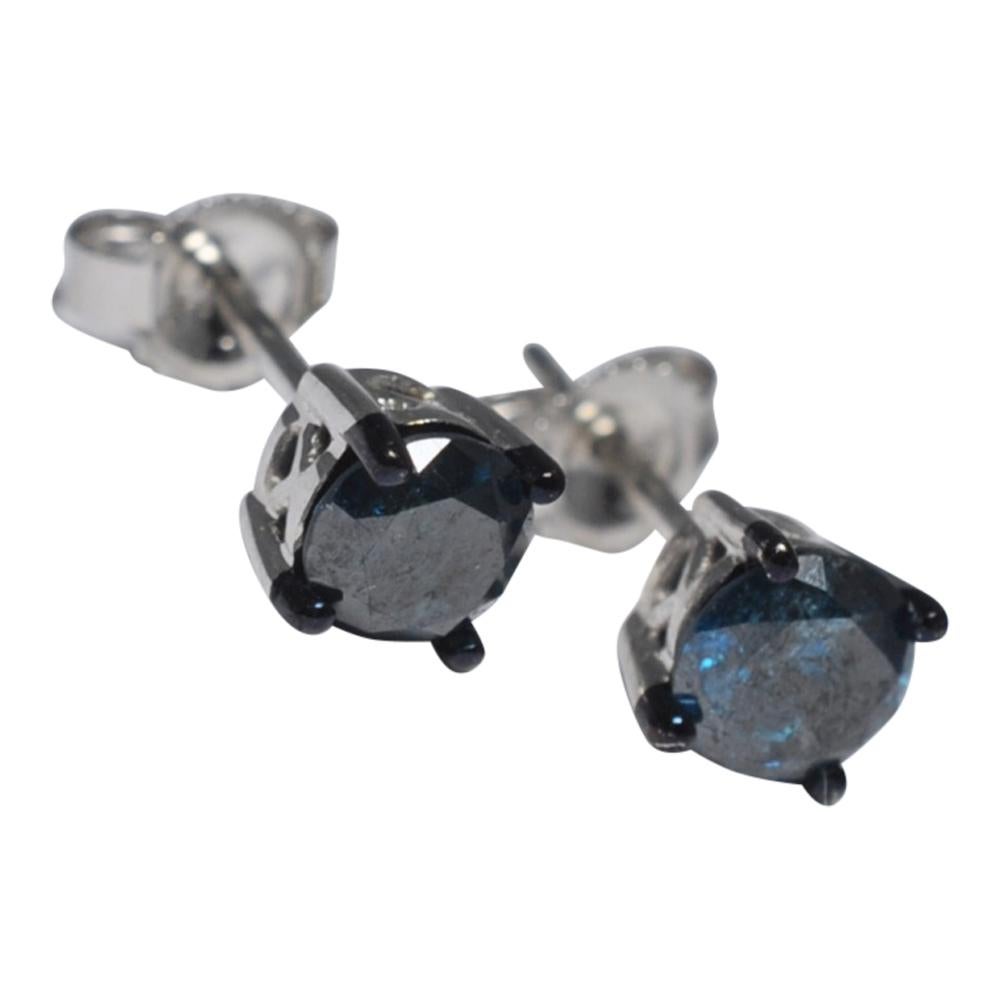 Blue Diamond Gold Stud Earrings For Sale 1