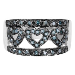 Blue Diamond Heart Ring 0.3 Carats Sterling Silver