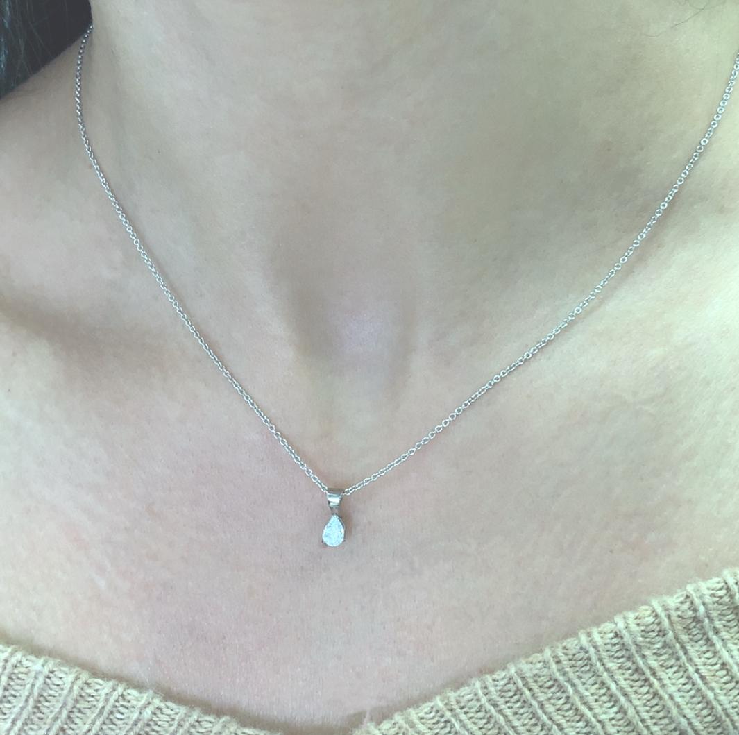 Pear Cut Blue diamond pear pendant necklace 18k white gold For Sale