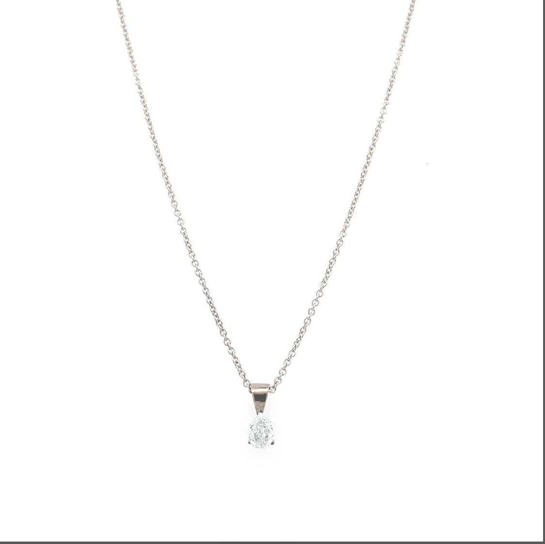 Women's Blue diamond pear pendant necklace 18k white gold For Sale
