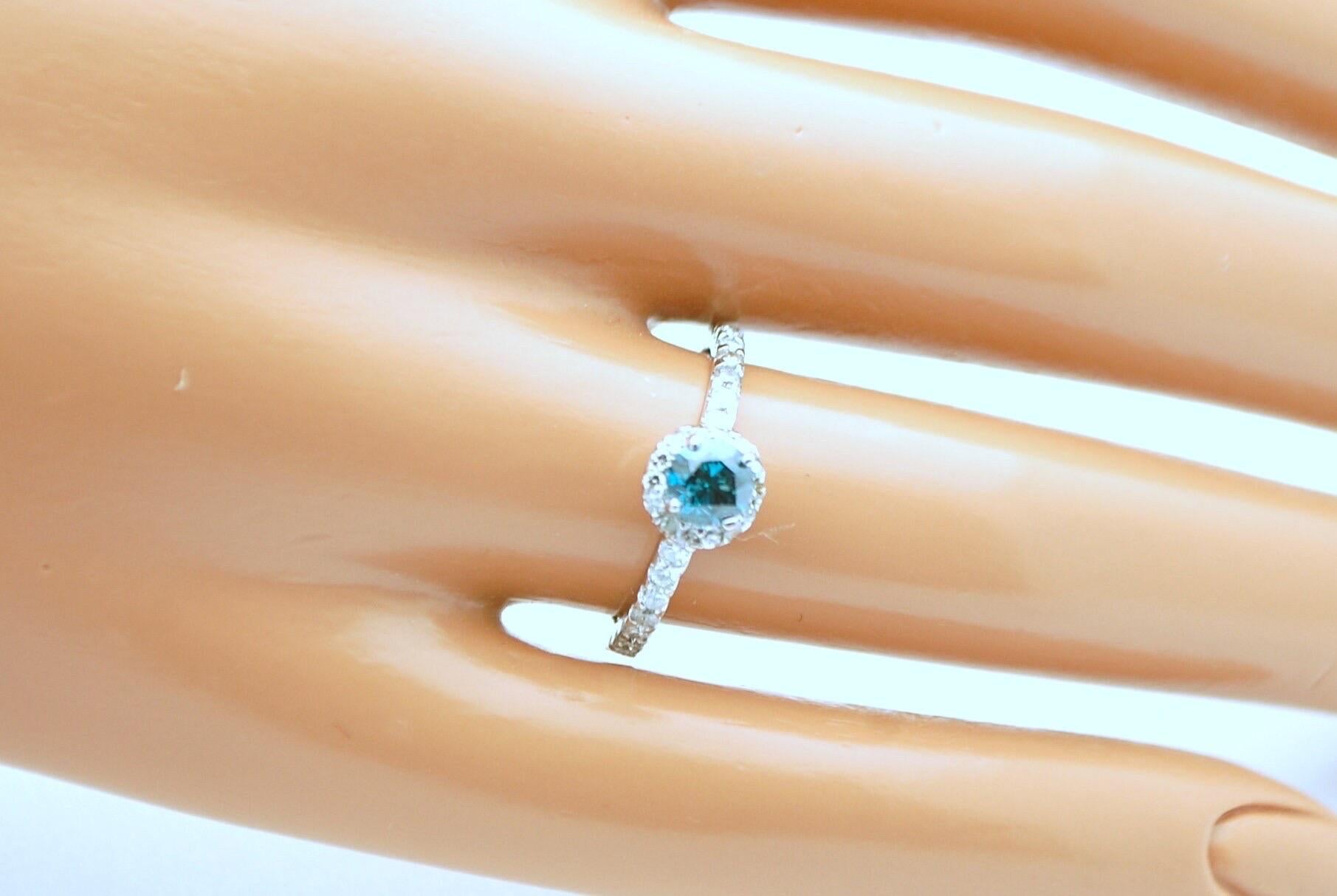 Blue diamond ring 14KT white gold Engagement diamond ring halo diamond ring In New Condition For Sale In Boca Raton, FL