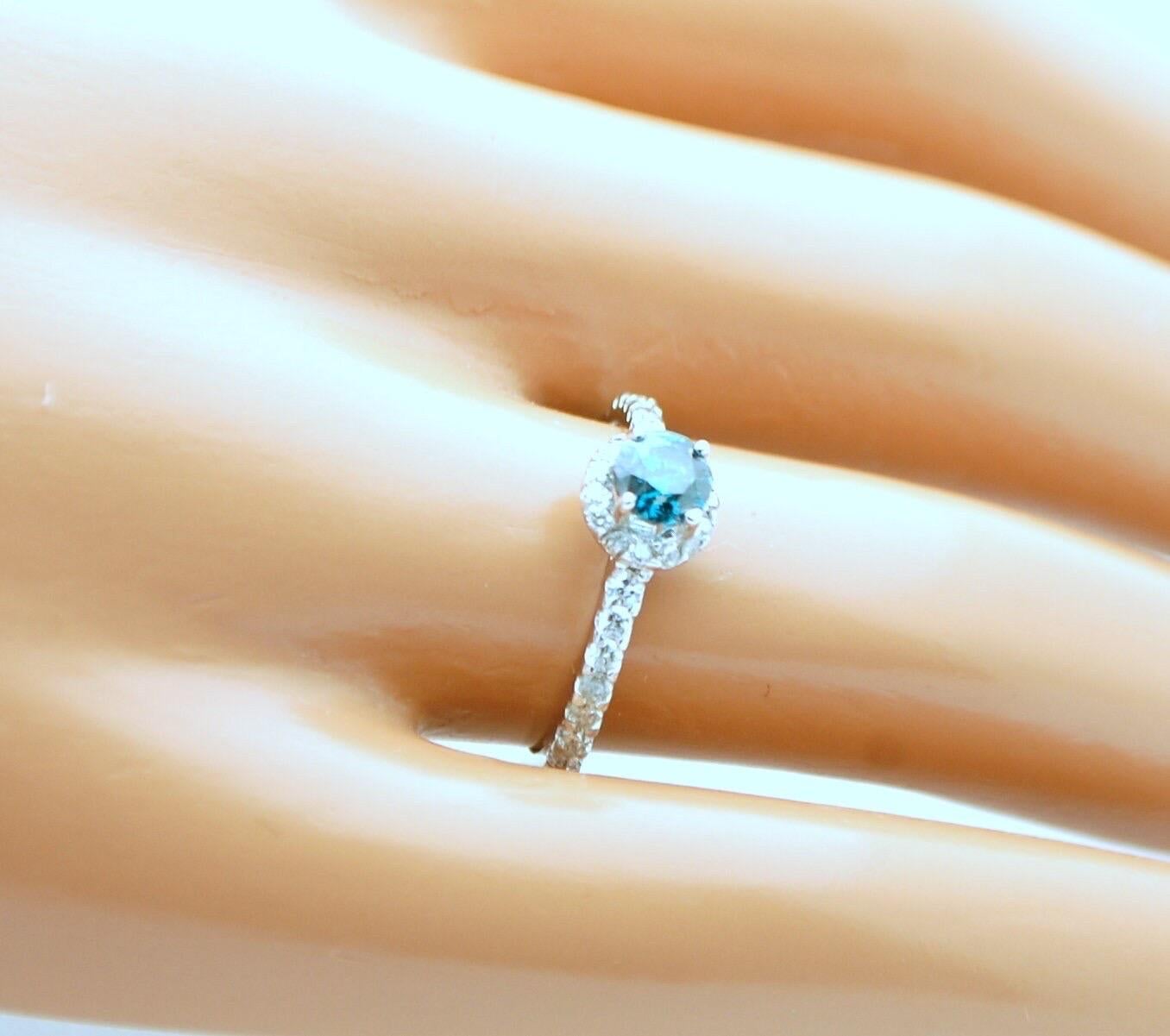 Women's Blue diamond ring 14KT white gold Engagement diamond ring halo diamond ring For Sale
