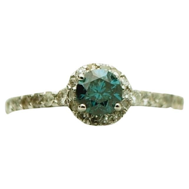 Blue diamond ring 14KT white gold Engagement diamond ring halo diamond ring