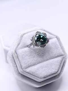 Blue diamond ring sunflower moissanite diamond ring 18KT white gold cocktail rin