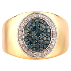 Blue Diamond Ring With White Diamonds 0.40 Carats Gold Plated Silver