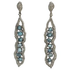 Used Blue Diamond Slices and Pave Diamonds Earrings