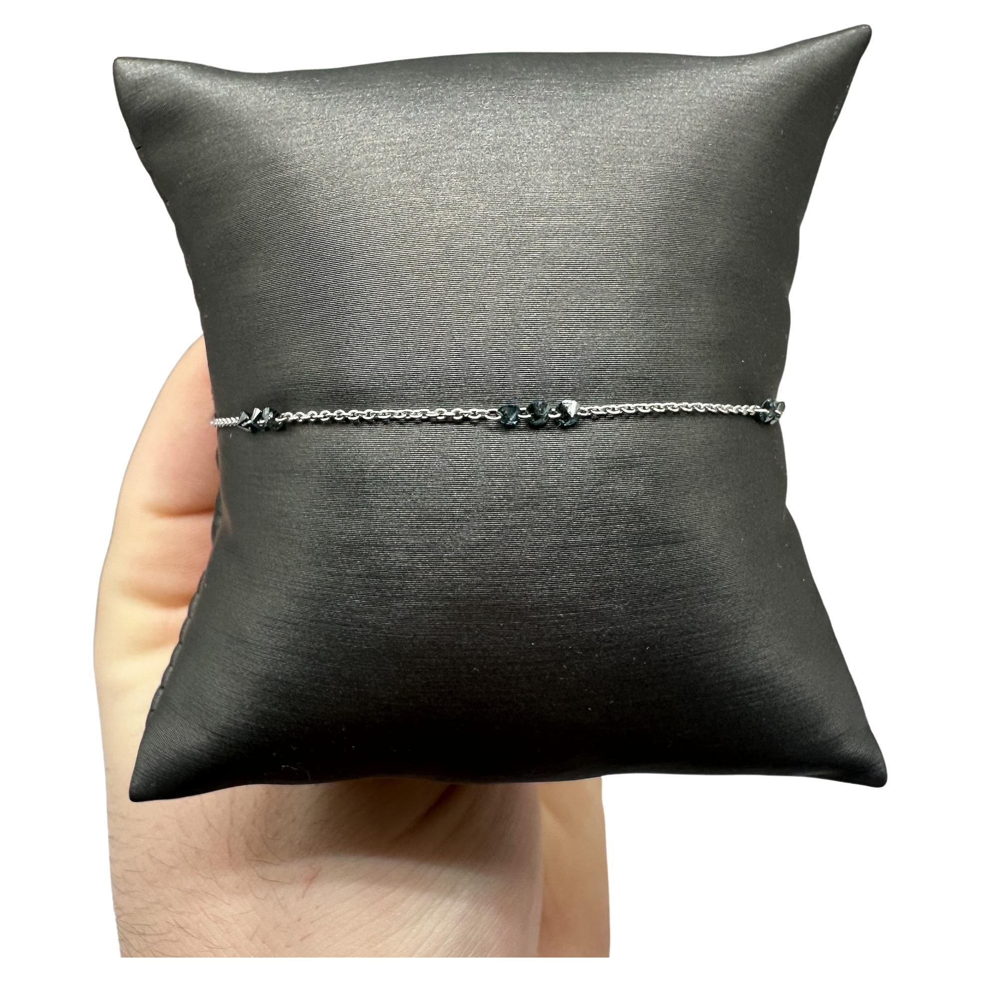 Blue Diamond Station Bracelet in 14kt White Gold – 0.80ctw, Adjustable, New For Sale