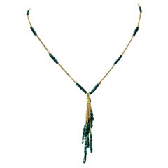 Blue Diamond with Tassel Necklace 18 Karat Yellow Gold