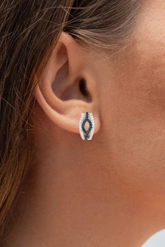Blue Diamonds Earrings With White Diamonds 0.4 Carats Sterling Silver