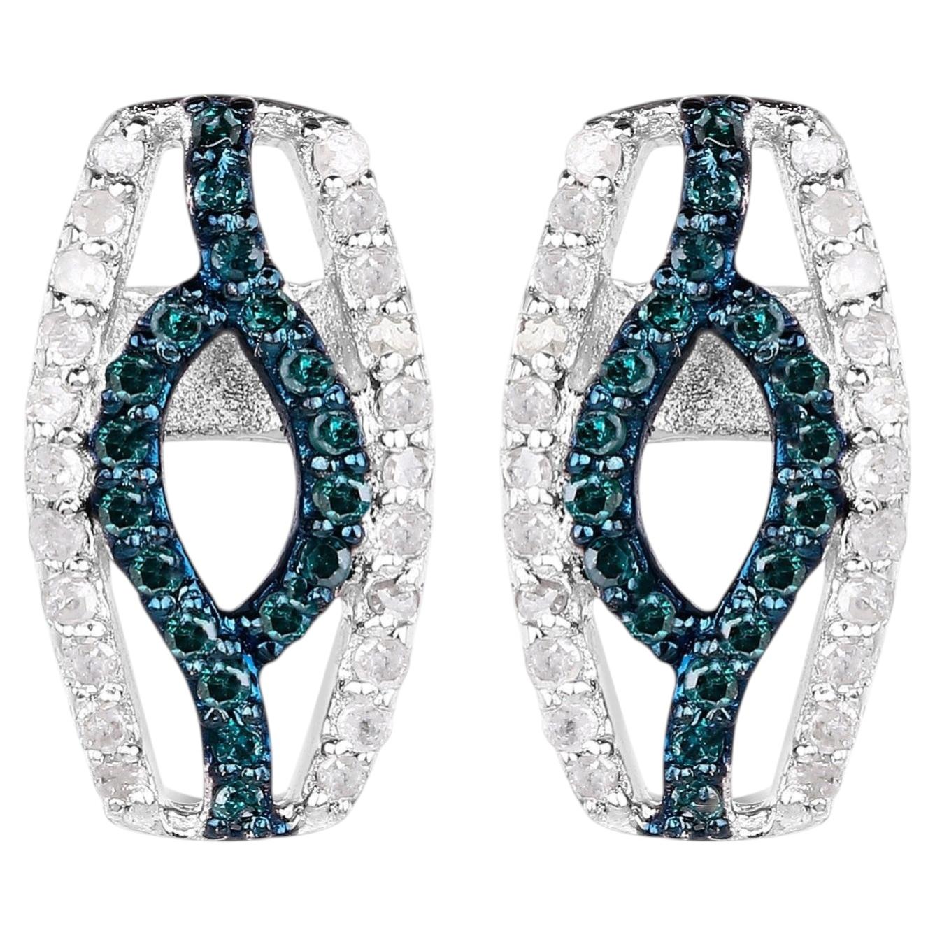 Blue Diamonds Earrings With White Diamonds 0.4 Carats Sterling Silver For Sale