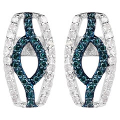Blue Diamonds Earrings With White Diamonds 0.4 Carats Sterling Silver