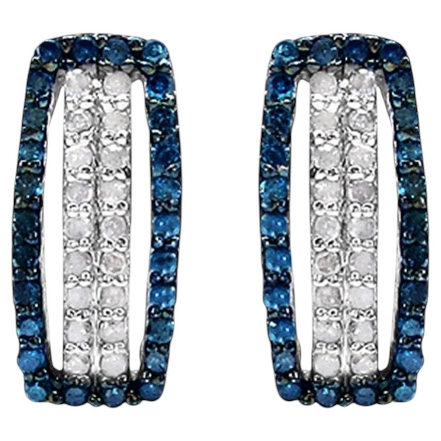 Boucles d'oreilles en diamants bleus avec diamants blancs 0.44 carats en argent sterling