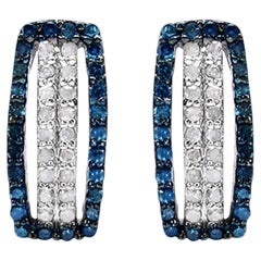 Blaue Diamanten Ohrringe mit weißen Diamanten 0.44 Karat Sterling Silber