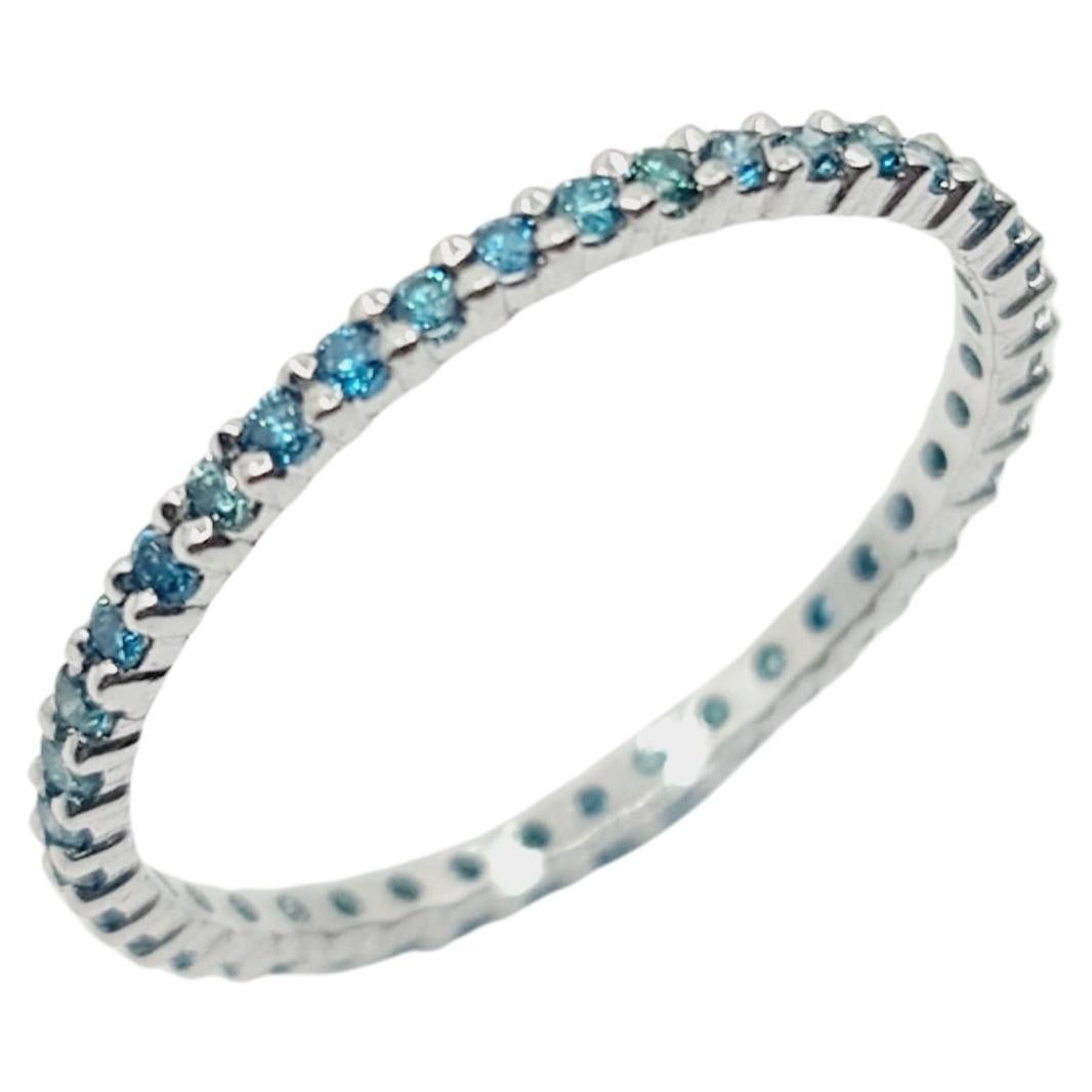 Blue Diamonds Eternity Ring 0.36 Carat VS Fancy Blue / Blue-Green Treated For Sale