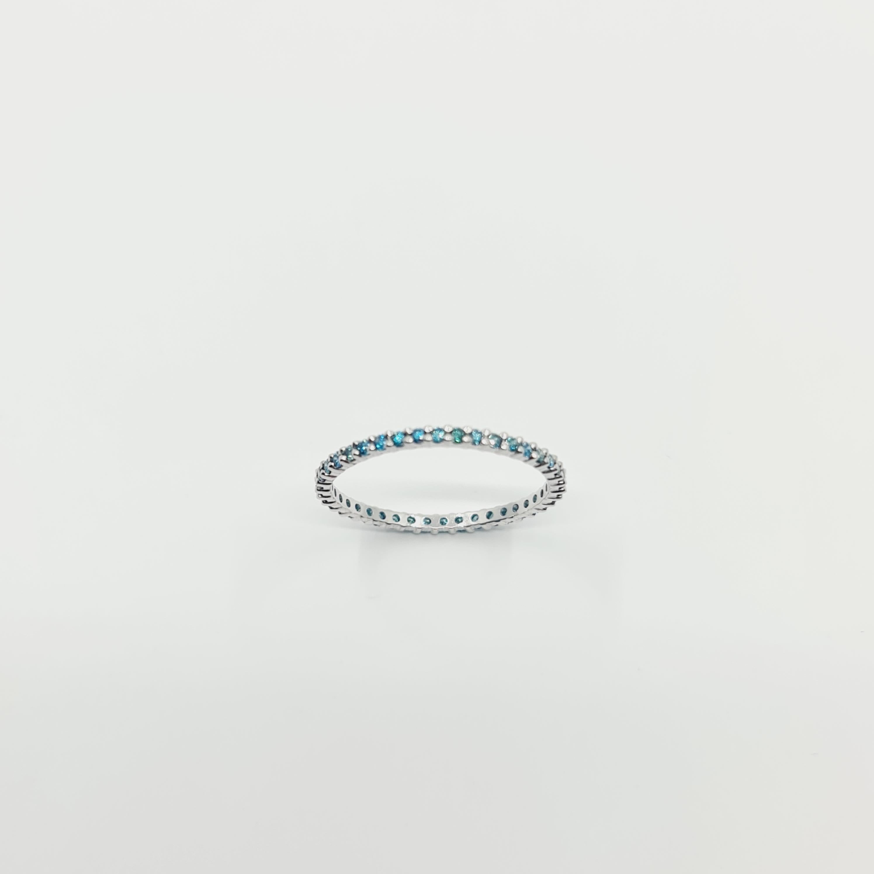 Modern Blue Diamonds Eternity Ring 0.36 Carat VS Fancy Blue / Blue-Green Treated For Sale