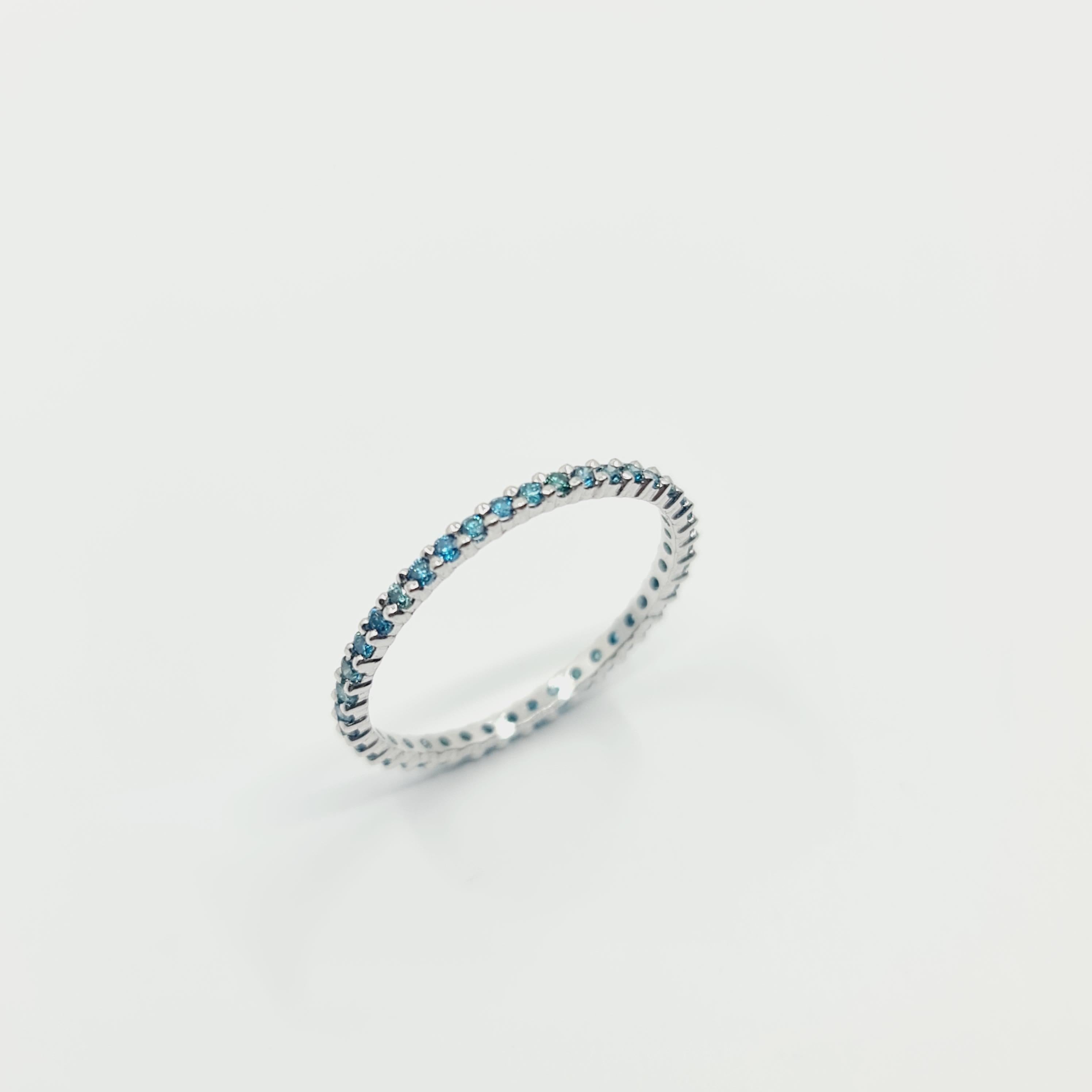 Brilliant Cut Blue Diamonds Eternity Ring 0.36 Carat VS Fancy Blue / Blue-Green Treated For Sale