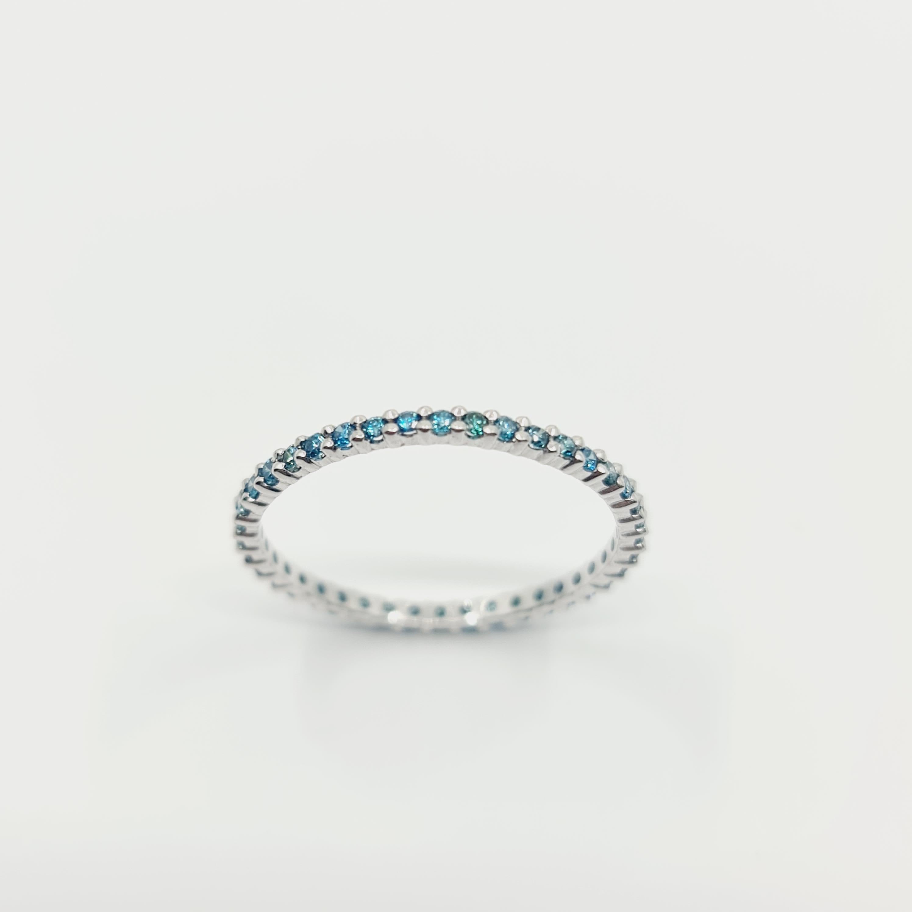 Blue Diamonds Eternity Ring 0.36 Carat VS Fancy Blue / Blue-Green Treated For Sale 1