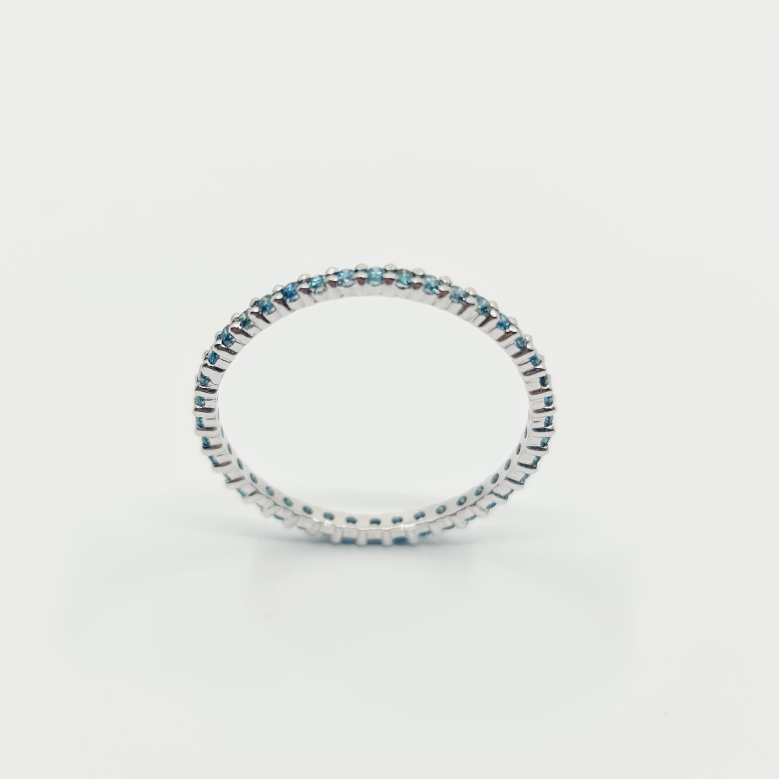 Blue Diamonds Eternity Ring 0.36 Carat VS Fancy Blue / Blue-Green Treated For Sale 2