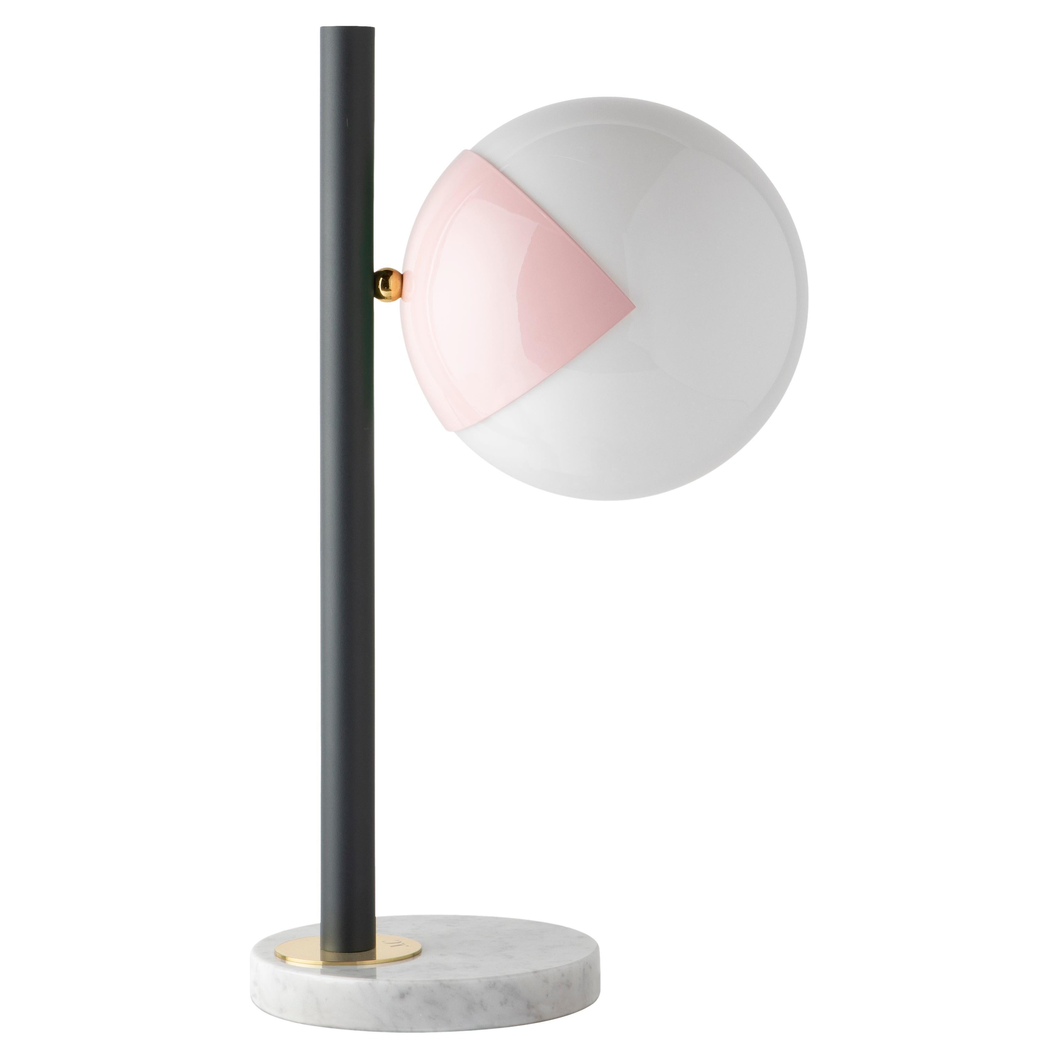 Blue dimmable table lamp pop-up black by Magic Circus Editions
Dimensions: Ø 22 x 30 x 53 cm 
Materials: carrara marble base, smooth brass tube, glossy mouth blown glass

All our lamps can be wired according to each country. If sold to the USA