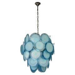 Blue Disc Murano Glass Chandelier, 36 Discs, Mid-20th Century