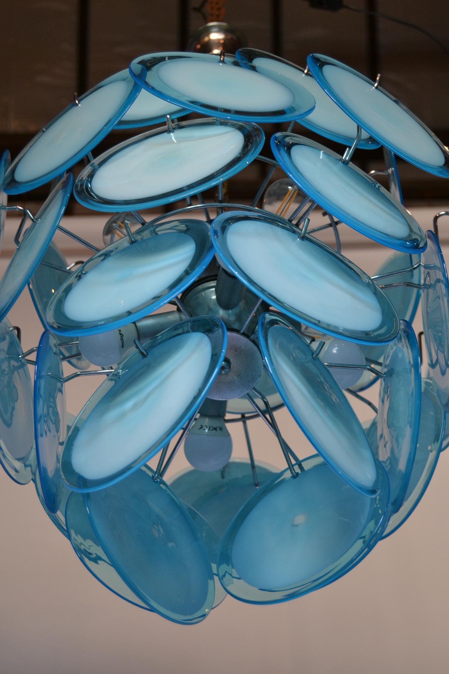 Blue Disc Murano Glass Chandelier, 36 Discs, Mid-20th Century 2