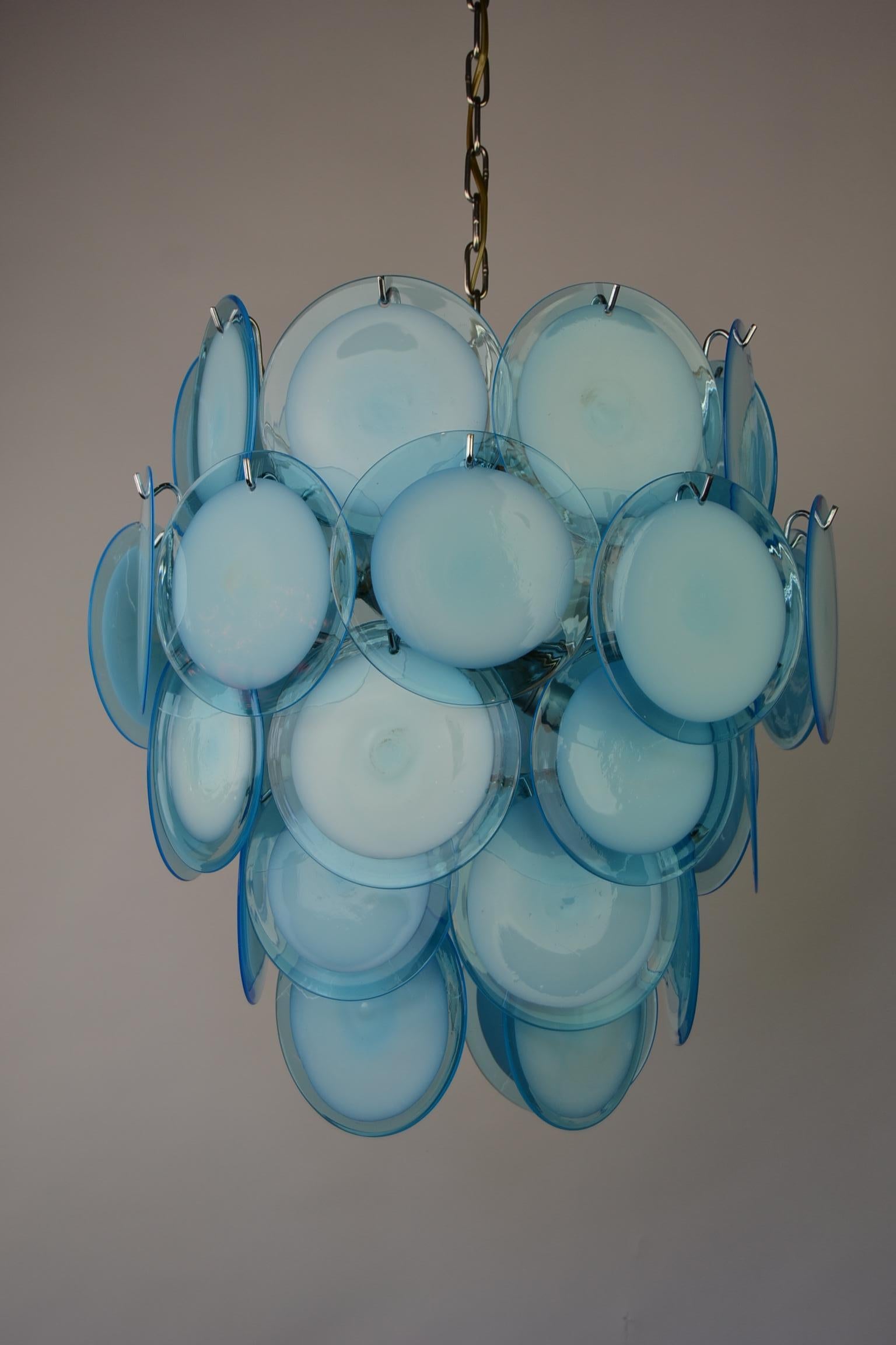 Blue Disc Murano Glass Chandelier, 36 Discs, Mid-20th Century 5