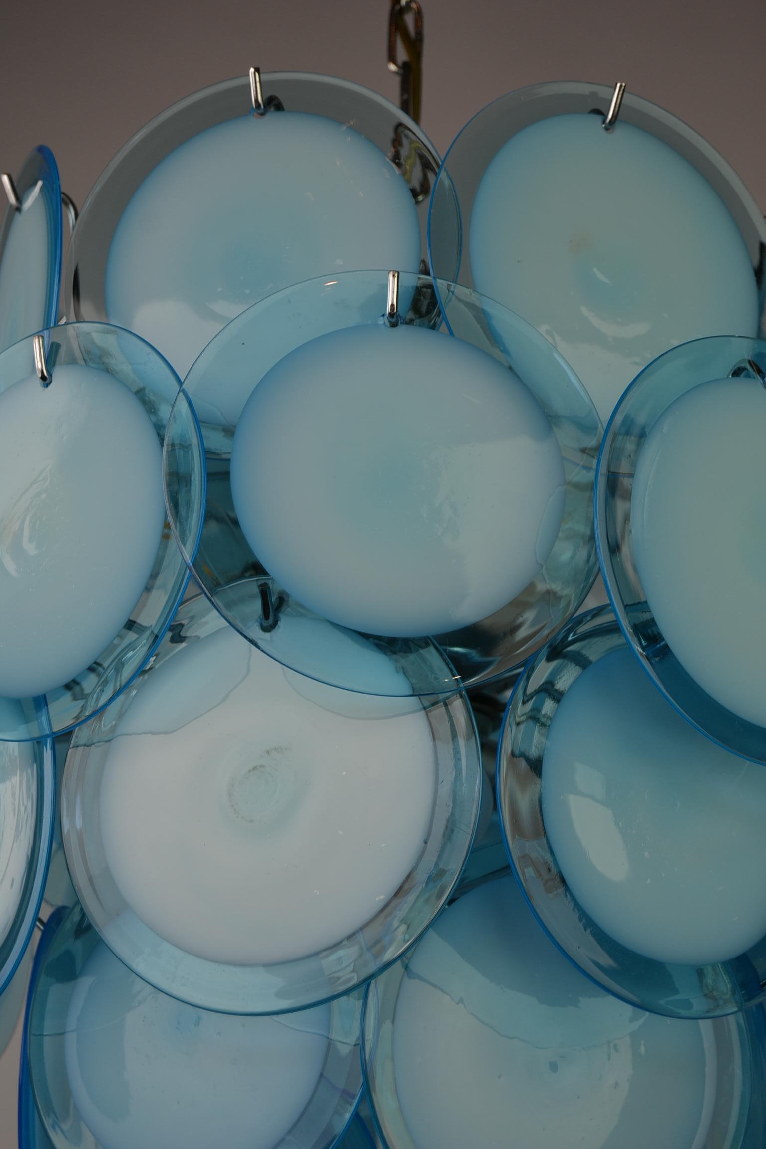 Mid-Century Modern Blue Disc Murano Glass Chandelier, 36 Discs, Mid-20th Century