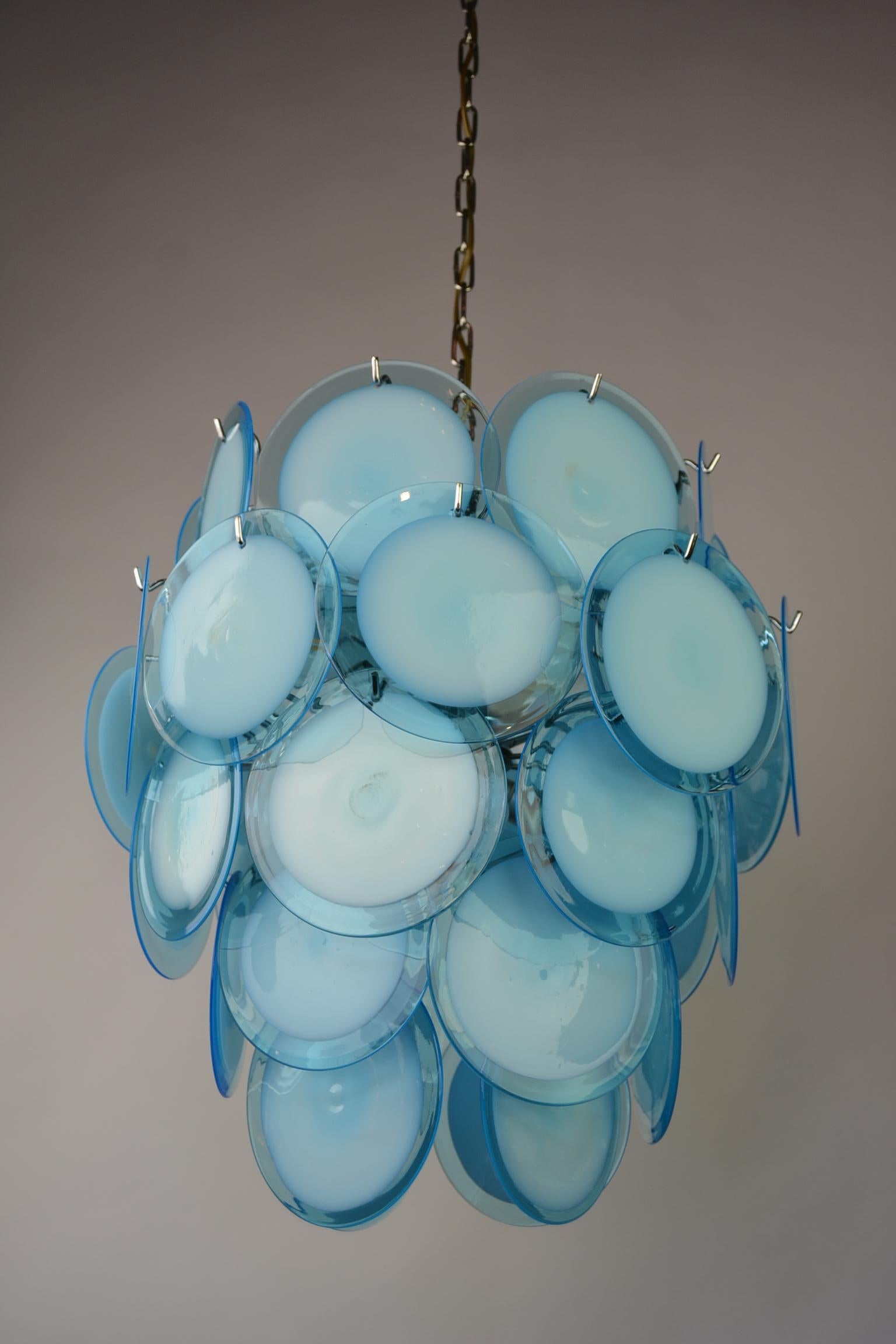 Italian Blue Disc Murano Glass Chandelier, 36 Discs, Mid-20th Century