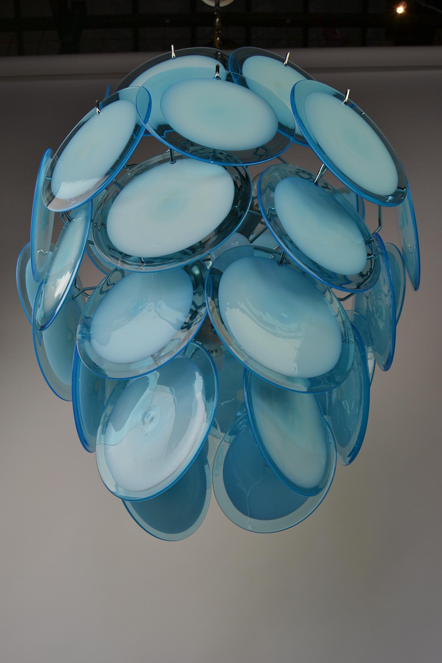 Blue Disc Murano Glass Chandelier, 36 Discs, Mid-20th Century In Good Condition In Antwerp, BE