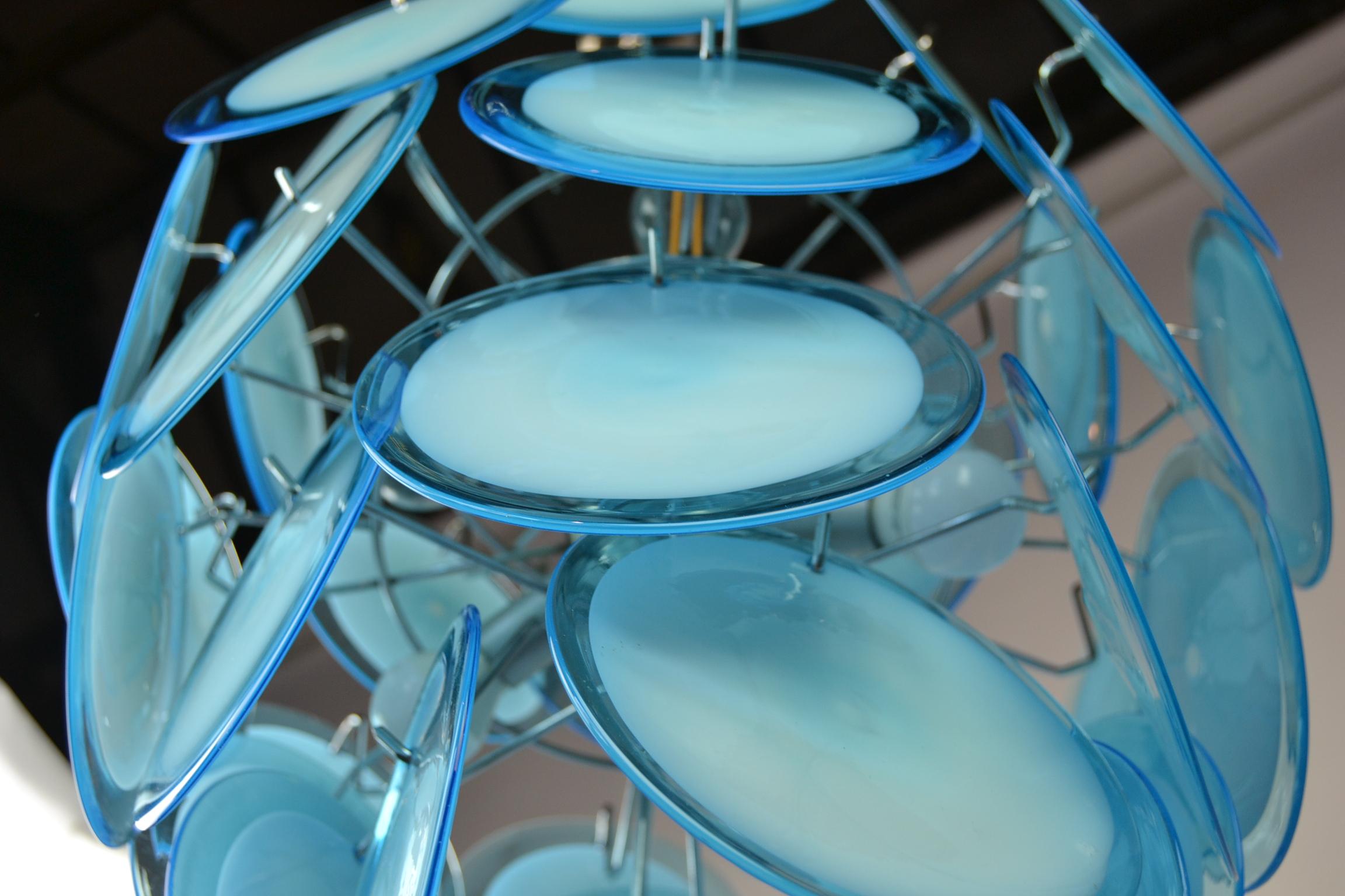 Blue Disc Murano Glass Chandelier, 36 Discs, Mid-20th Century 1