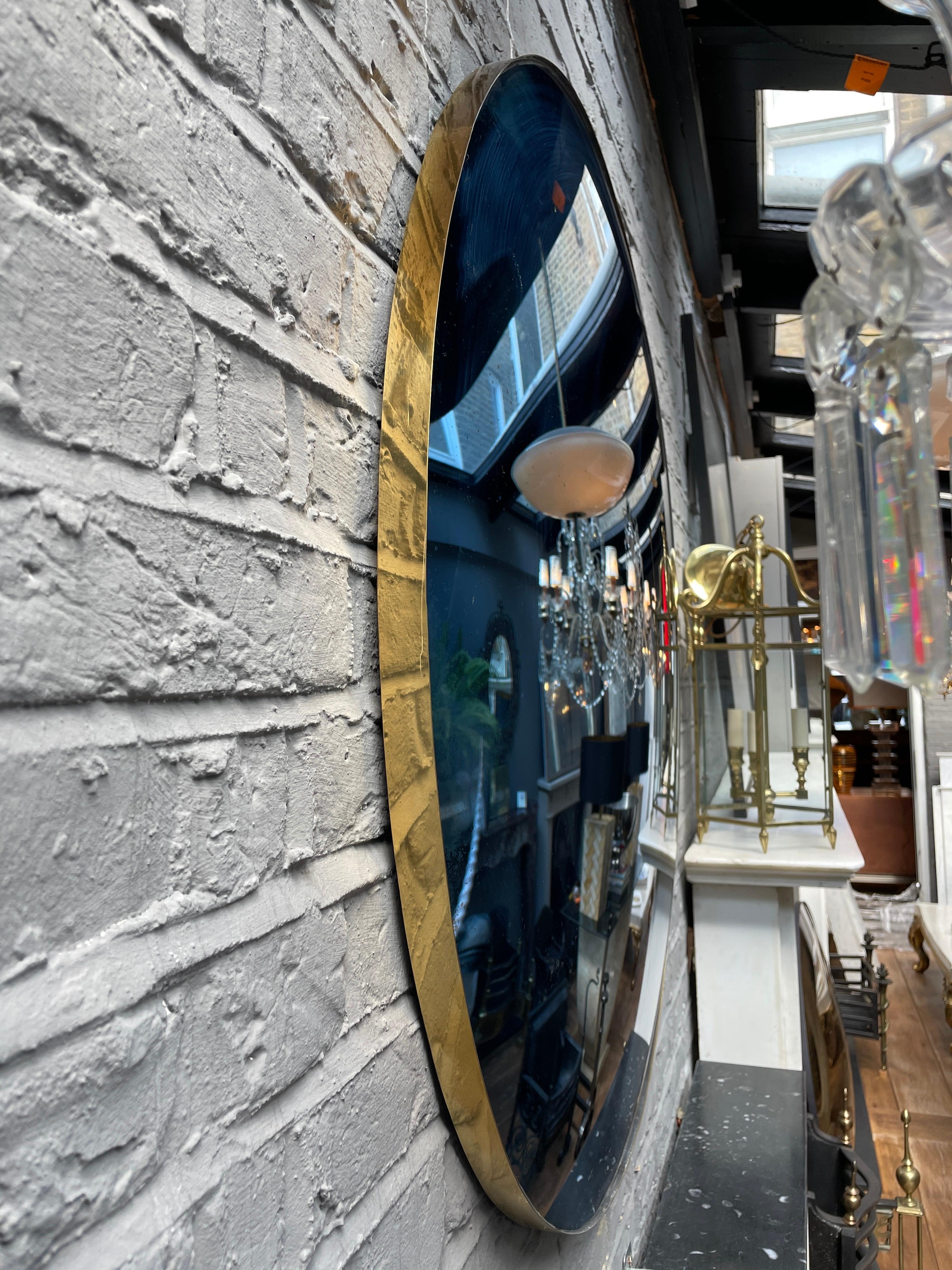 Contemporary Blue Distressed Glass Circular Convex Mirror