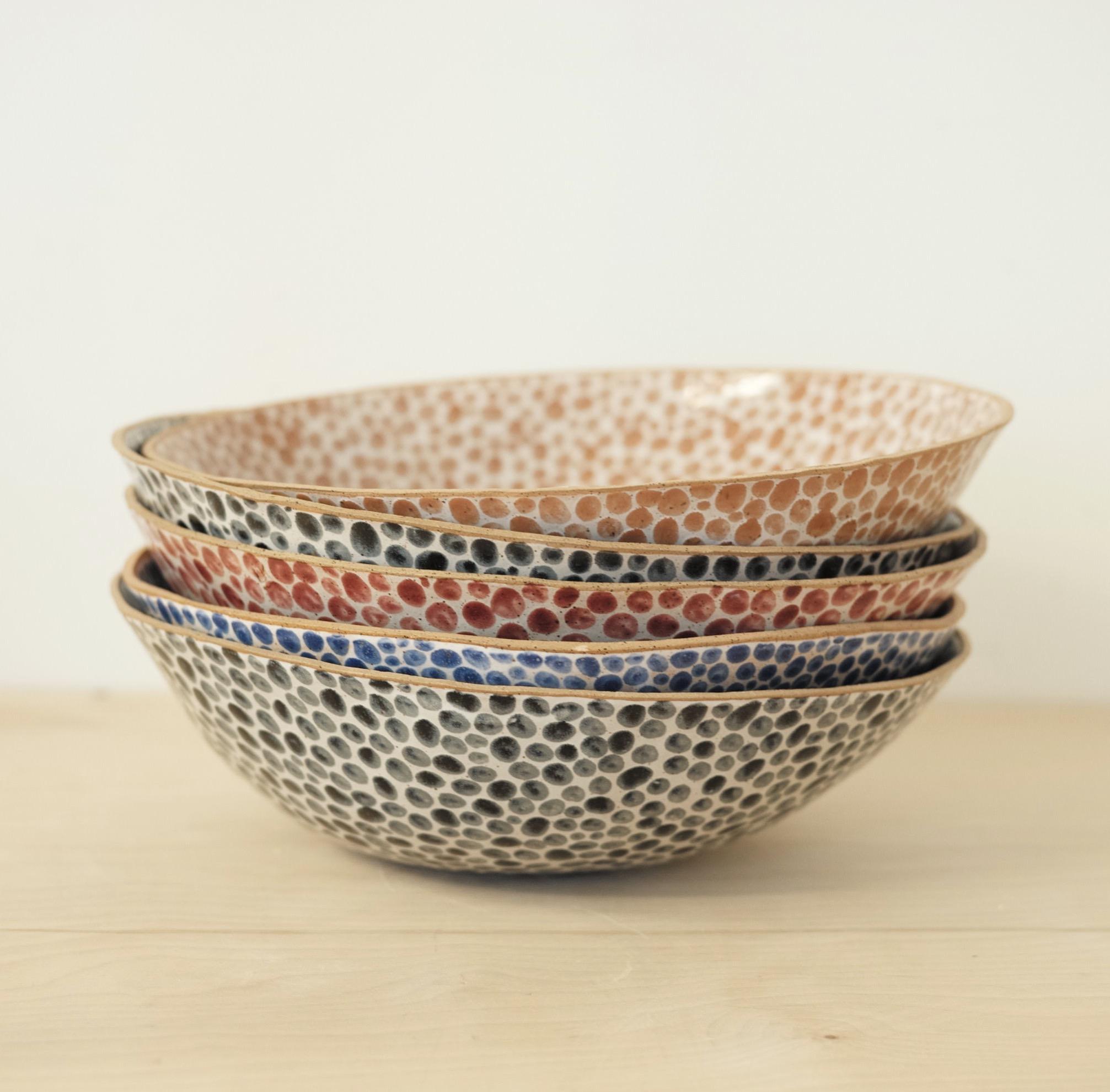 Hand-Crafted Blue Dots Diameter Serving Bowl