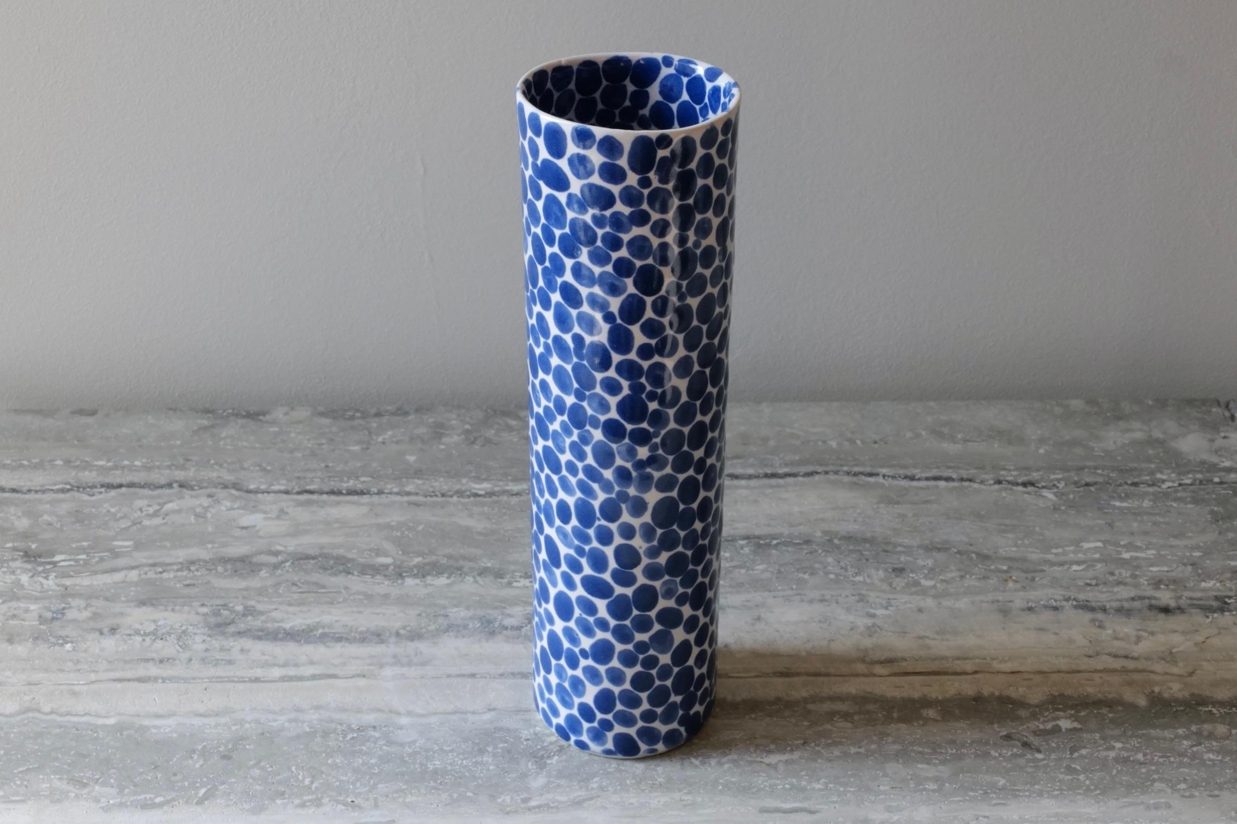 Minimalist Blue Dots Bamboo Vase by Lana Kova For Sale