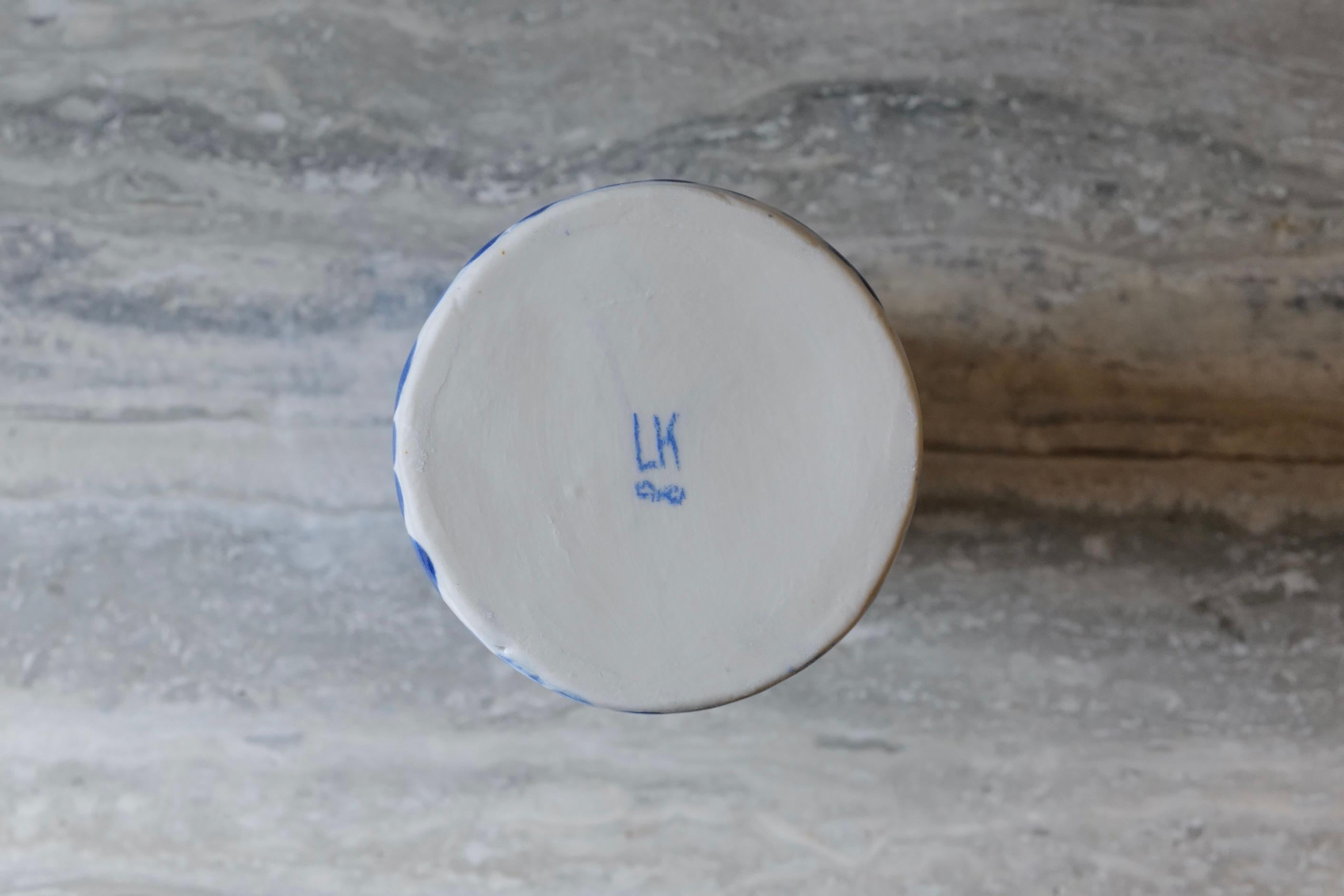 Ceramic Blue Dots Bamboo Vase by Lana Kova For Sale
