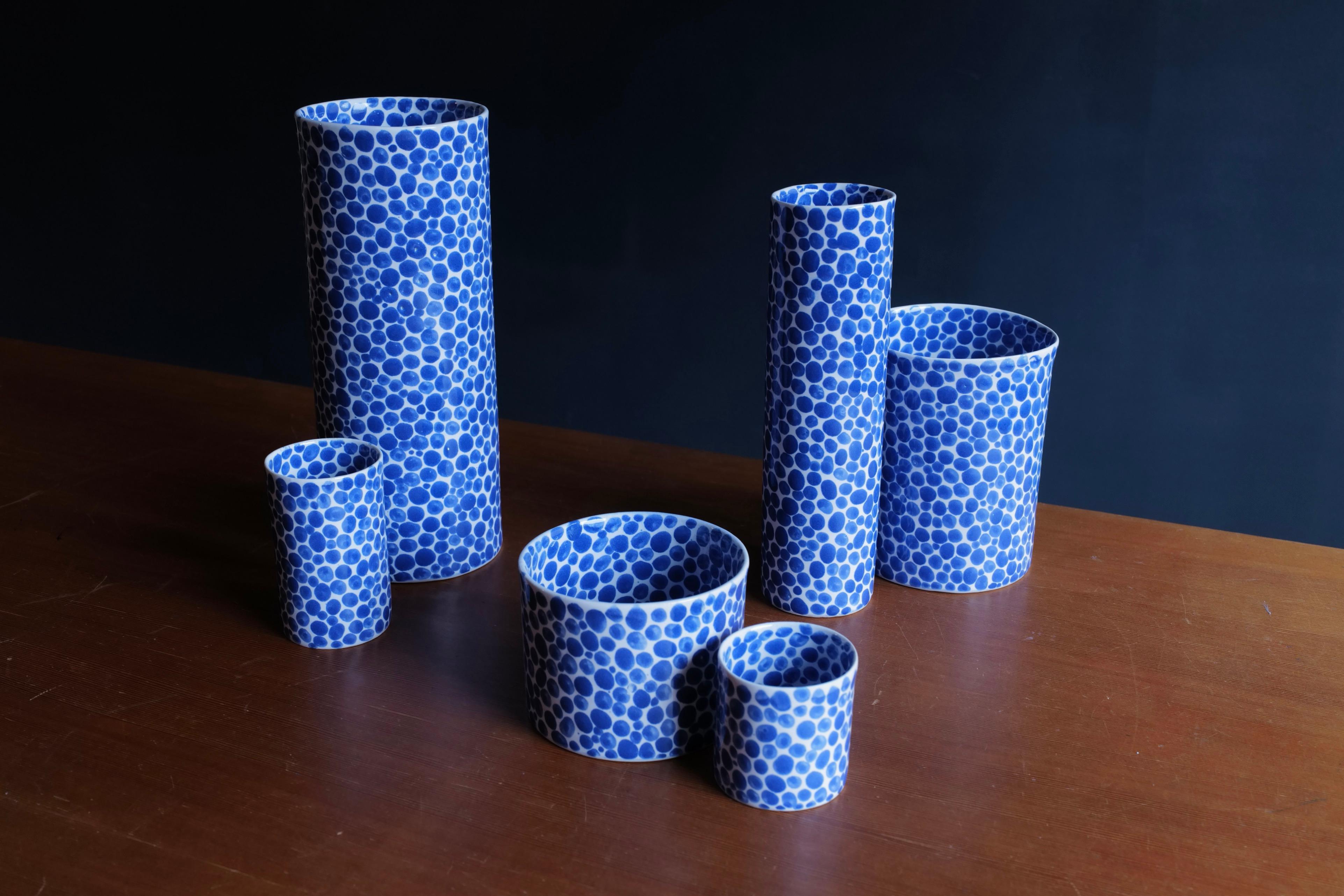 Blue Dots Bamboo Vase by Lana Kova For Sale 1