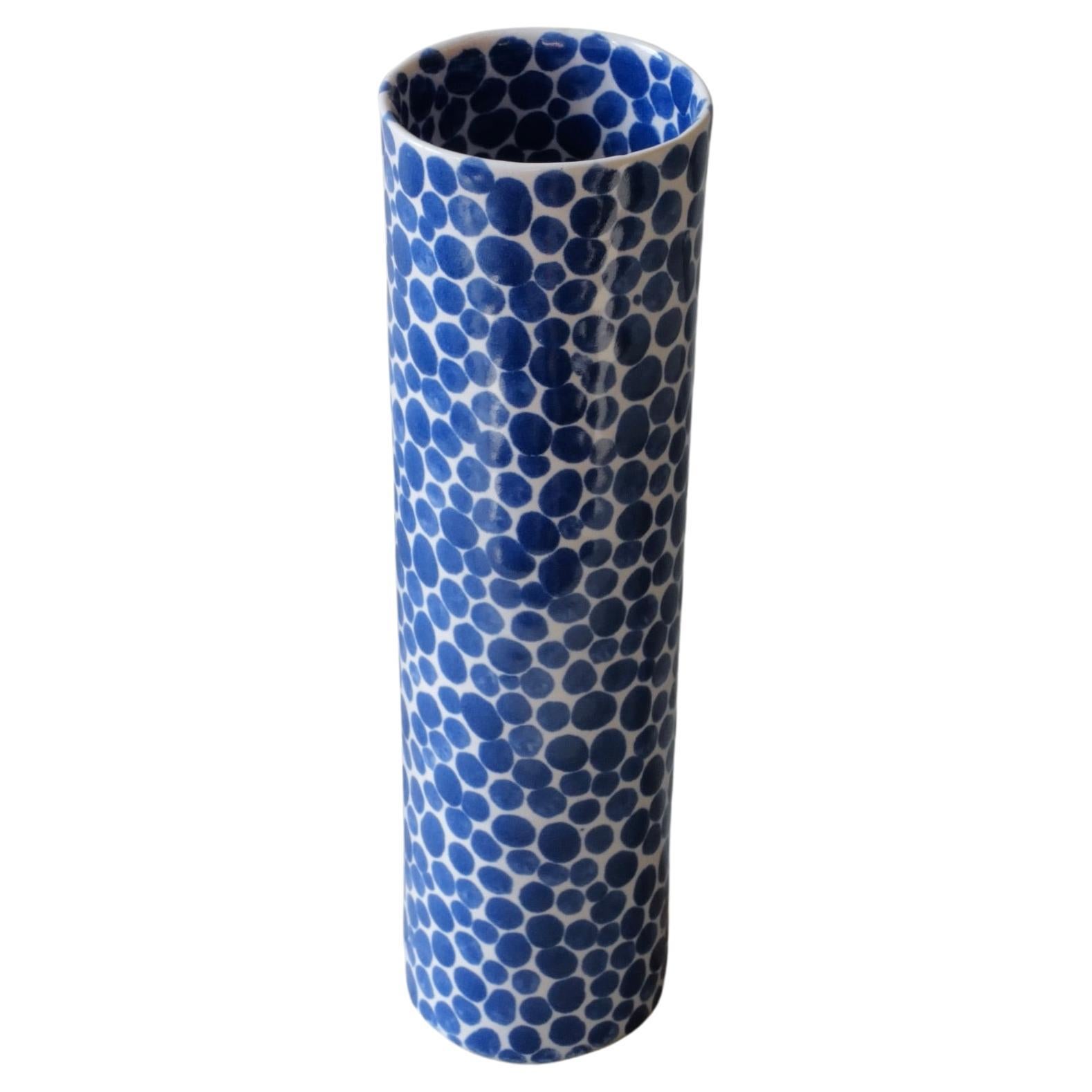 Blue Dots Bamboo Vase by Lana Kova For Sale