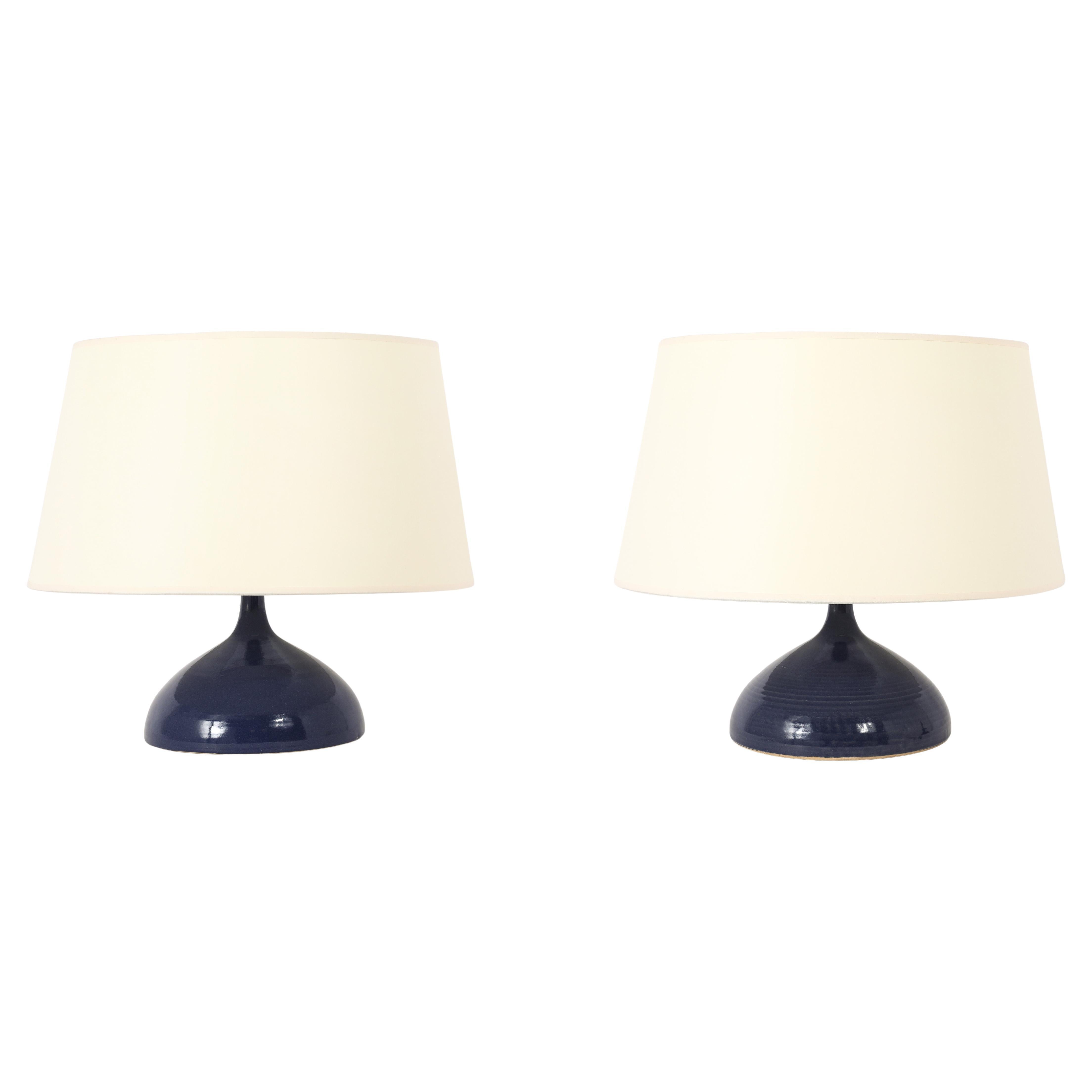 Blue “Dots” Ceramic Table Lamps, France 1950
s