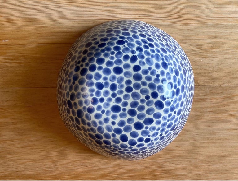 Contemporary Blue Dots on White Stoneware Fruit Bowl For Sale