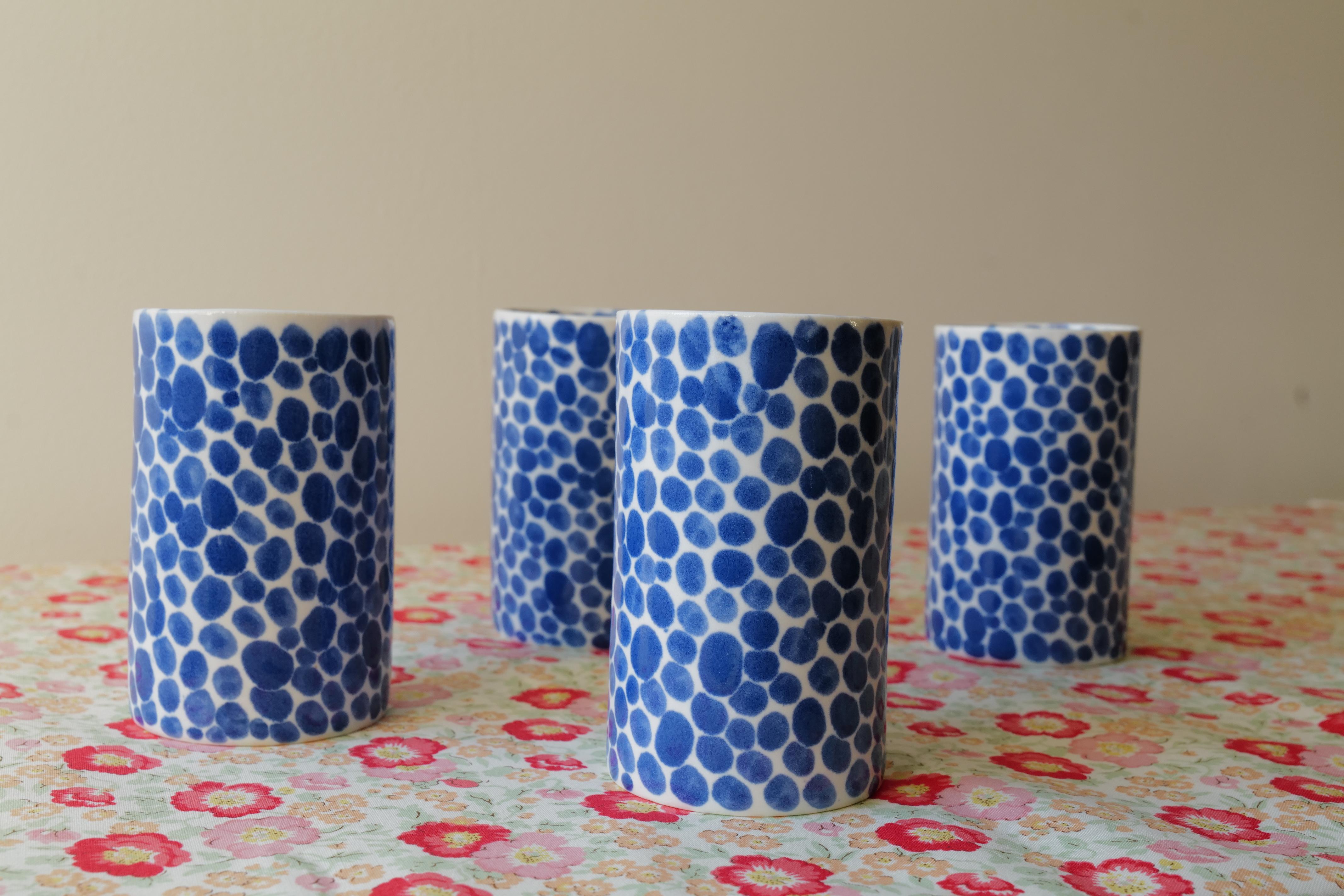 Blue Dots Porcelain Tall Cup by Lana Kova For Sale 2