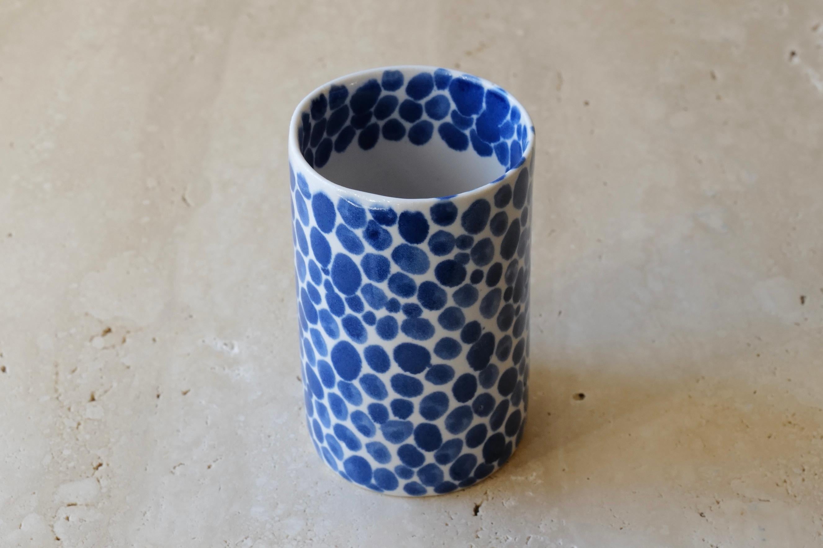 American Blue Dots Porcelain Tall Cup by Lana Kova  For Sale