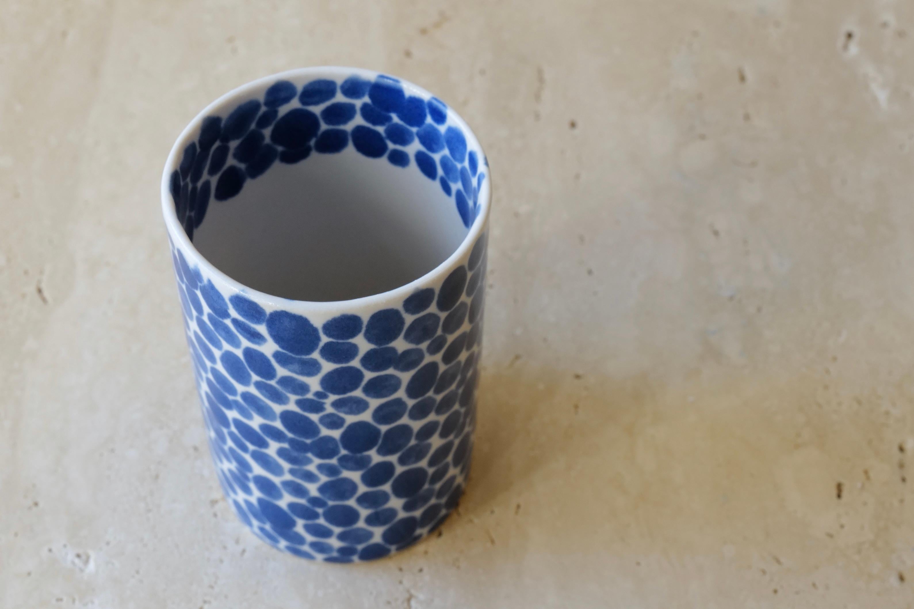 American Blue Dots Porcelain Tall Cup by Lana Kova For Sale
