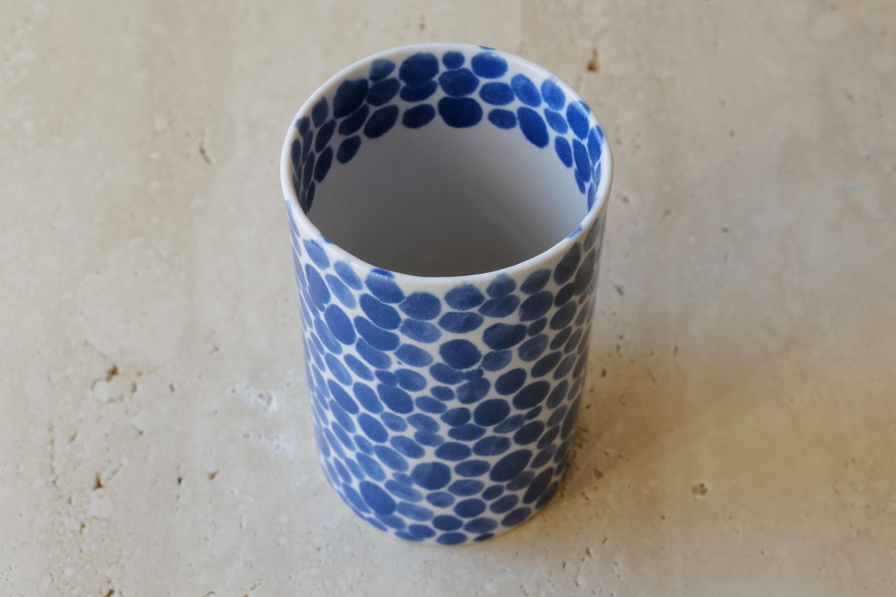 American Blue Dots Porcelain Tall Cup by Lana Kova For Sale
