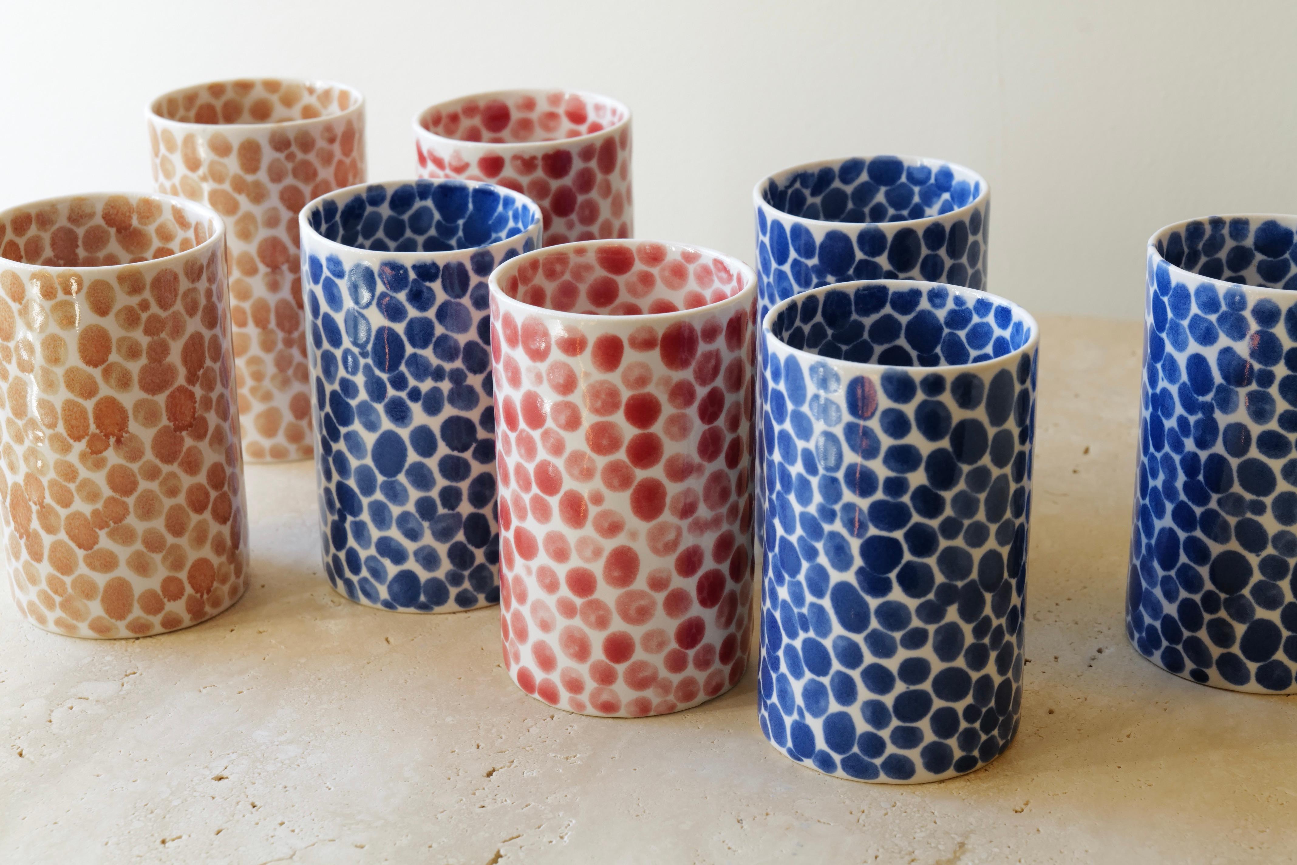 Ceramic Blue Dots Porcelain Tall Cup by Lana Kova  For Sale