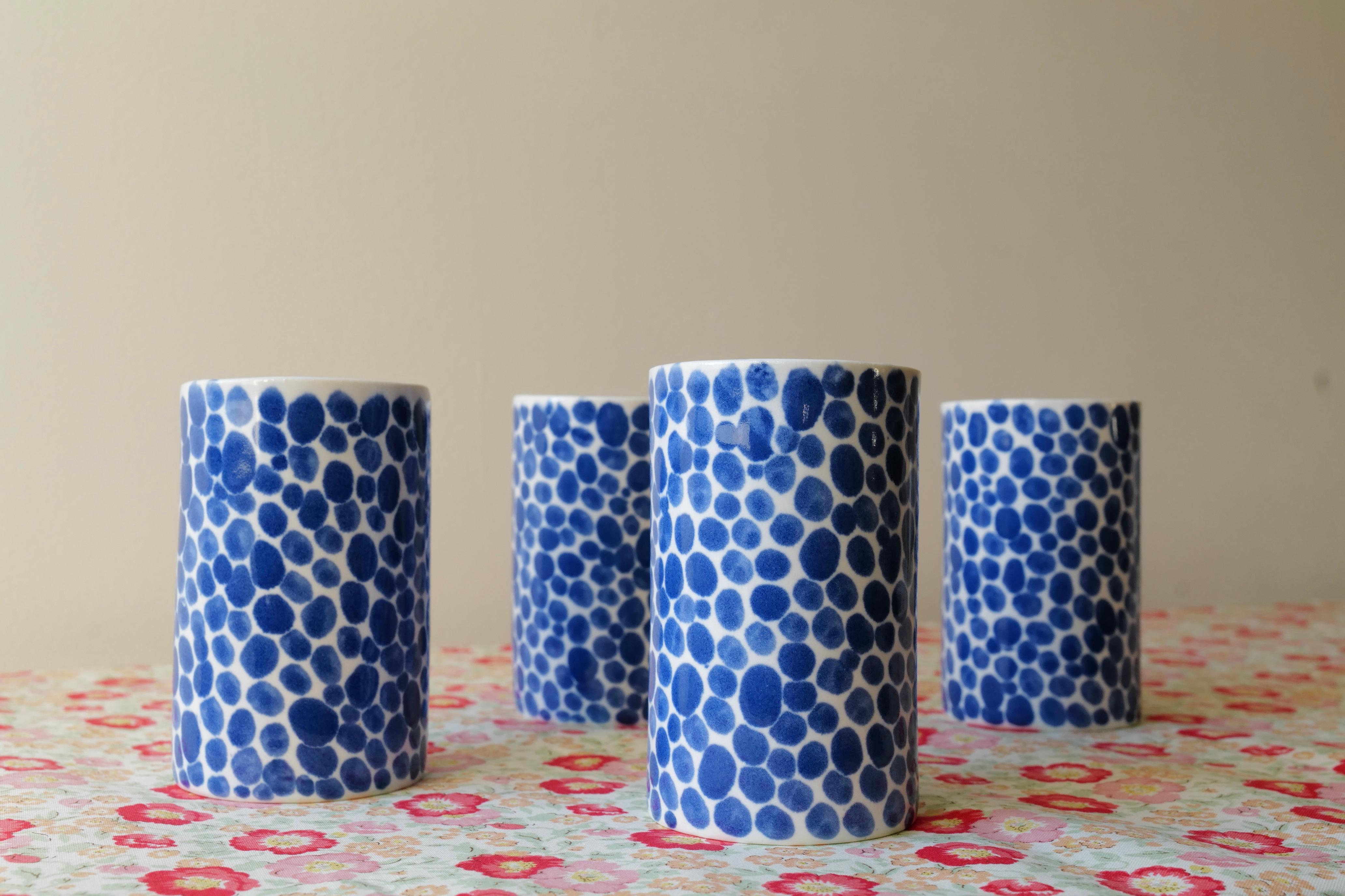 Blue Dots Porcelain Tall Cup by Lana Kova  For Sale 1