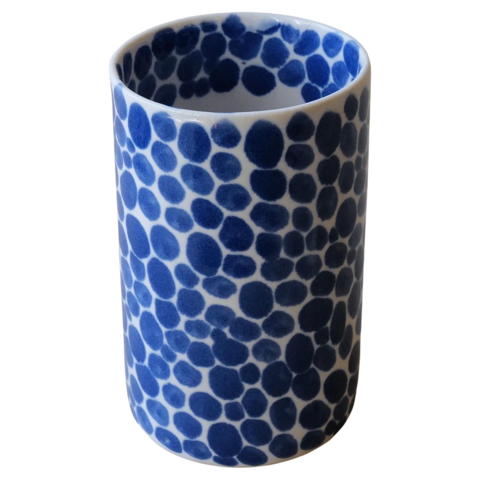 Blue Dots Porcelain Tall Cup by Lana Kova For Sale