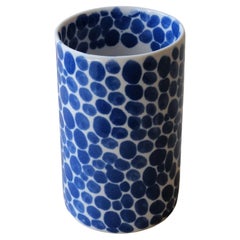 Blue Dots Porcelain Tall Cup by Lana Kova