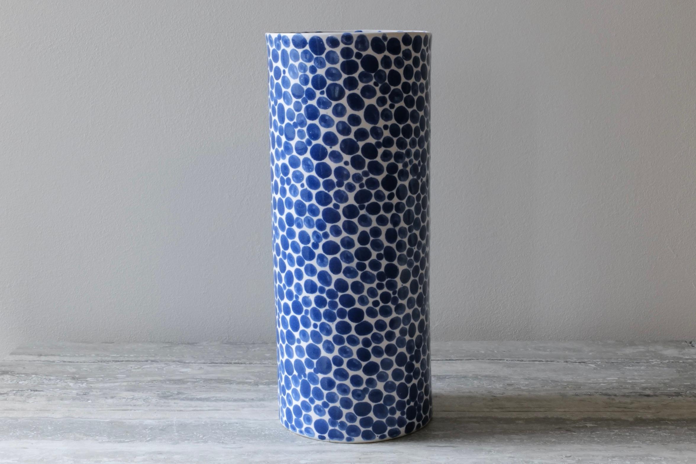 Cast Blue Dots Tall Porcelain Vase by Lana Kova For Sale